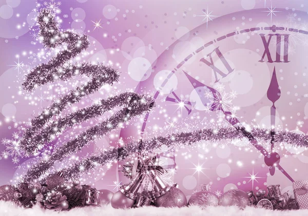 Bild von Christbaum und Uhr aus nächster Nähe. — Stockfoto