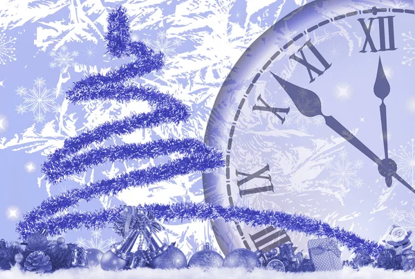 Image de l'arbre de Noël et de l'horloge close up . — Photo