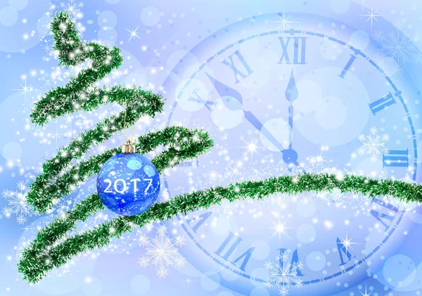 Imagem da árvore de Natal e relógio de perto . — Fotografia de Stock