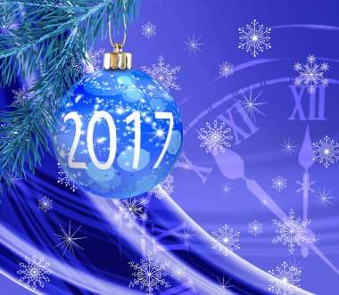 Noel ağacı ve saat portre resmi.