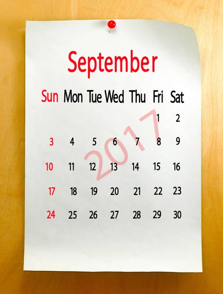 Kalendarz dla września 2017 zbliżenie. — Zdjęcie stockowe
