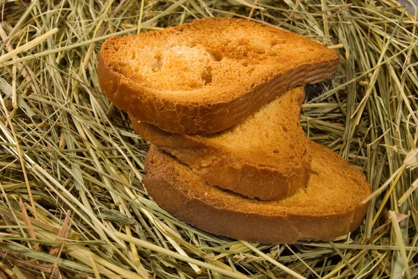 Imagen de galletas saladas en el primer plano del heno — Foto de Stock