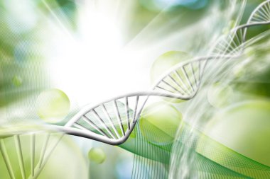 Moleküler yapısı ve dna zinciri üzerinde yeşil arka plan yakın çekim görüntüsü