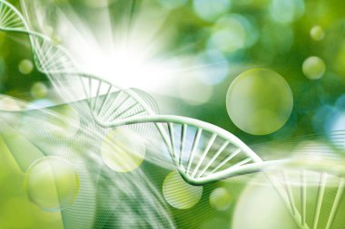 Moleküler yapısı ve dna zinciri üzerinde yeşil arka plan yakın çekim görüntüsü