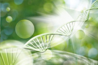 Moleküler yapısı ve dna zinciri üzerinde yeşil arka plan yakın çekim görüntüsü