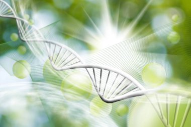 Moleküler yapısı ve dna zinciri üzerinde yeşil arka plan yakın çekim görüntüsü