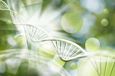 Moleküler yapısı ve dna zinciri üzerinde yeşil arka plan yakın çekim görüntüsü