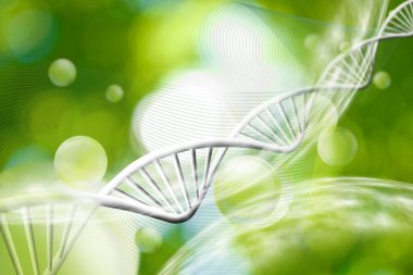 Moleküler yapısı ve dna zinciri üzerinde yeşil arka plan yakın çekim görüntüsü