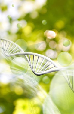 Moleküler yapısı ve dna zinciri üzerinde yeşil arka plan yakın çekim görüntüsü