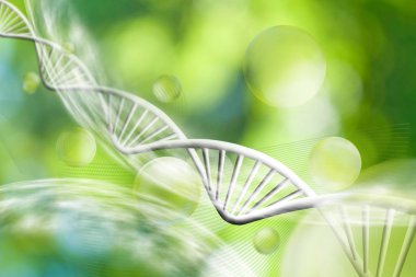 Moleküler yapısı ve dna zinciri üzerinde yeşil arka plan yakın çekim görüntüsü