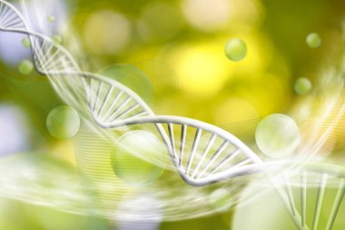 Moleküler yapısı ve dna zinciri üzerinde yeşil arka plan yakın çekim görüntüsü