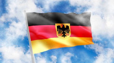 Almanya bayrağı mavi zemin üzerine.