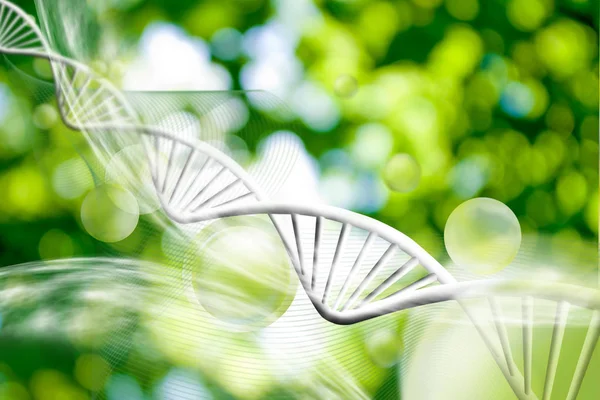 Изображение молекулярной структуры и цепочки ДНК на зеленом фоне крупным планом — стоковое фото