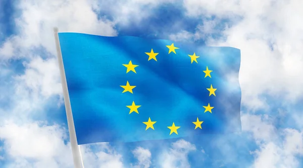 Flaga Europy na niebieskim tle. ilustracja 3D — Zdjęcie stockowe