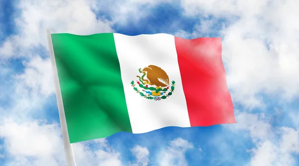 Meksika bayrağı gökyüzü arka plan üzerinde. — Stok fotoğraf