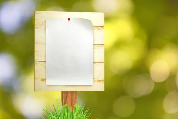 Image of the paper sheet on wooden board. — Stock Photo, Image