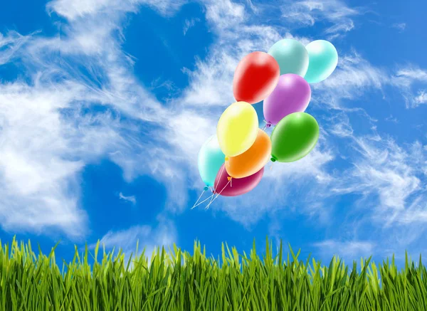 Image of beautiful colorful balloons on sky background. — Stock Photo, Image