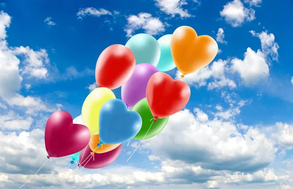 Image of beautiful colorful balloons on sky background. — Stock Photo, Image