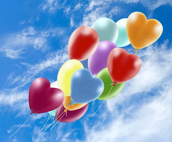 Bild av vackra färgglada ballonger på himmel bakgrund. — Stockfoto