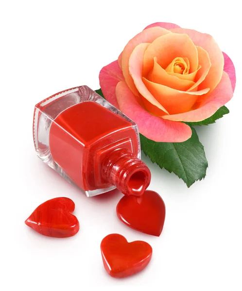 Obrázek na nehty, srdíčky a květ růže — Stock fotografie
