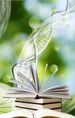 kitap Dna genetik zinciri arka plan üzerine açık