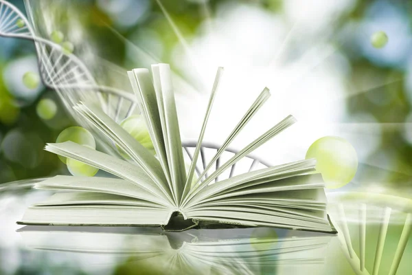 Dna genetik zinciri arka plan üzerinde kitap