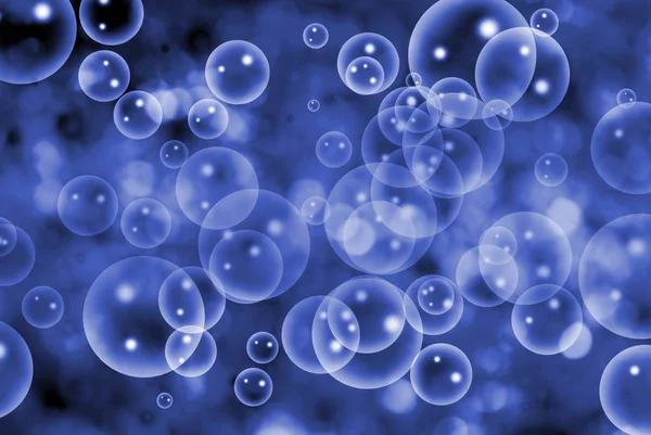 Imagen de burbujas transparentes sobre un fondo azul — Foto de Stock
