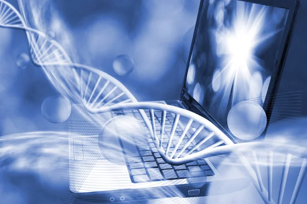 Imagem da cadeia genética no fundo do teclado . — Fotografia de Stock