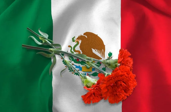 Bandera de México y flores close-up —  Fotos de Stock