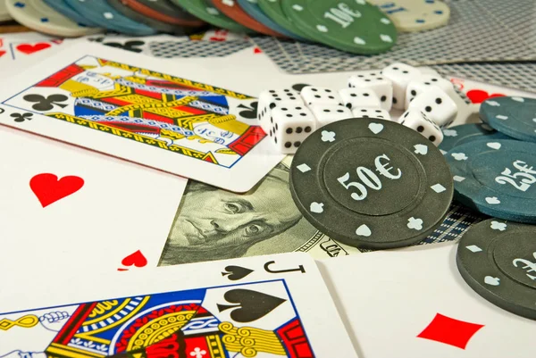 Image of cards and chips for poker playing close-up — Stock Photo, Image