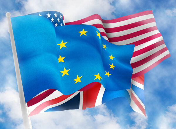 изображение флагов против неба крупным планом
