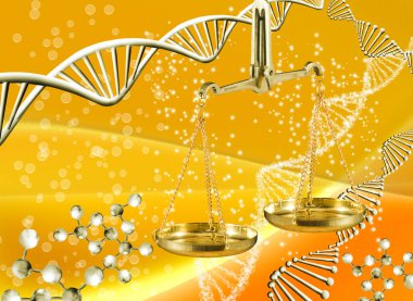 görüntü zincirine ait Dna ve Sarı zemin üzerine Terazi