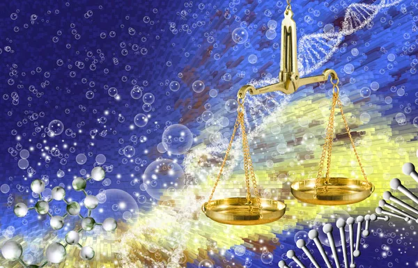 Imagen de la cadena de ADN y libra sobre fondo multicolor — Foto de Stock