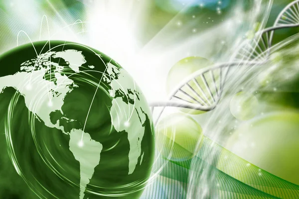 Image de structure moléculaire, chaîne d'ADN et planète abstraite sur fond vert — Photo