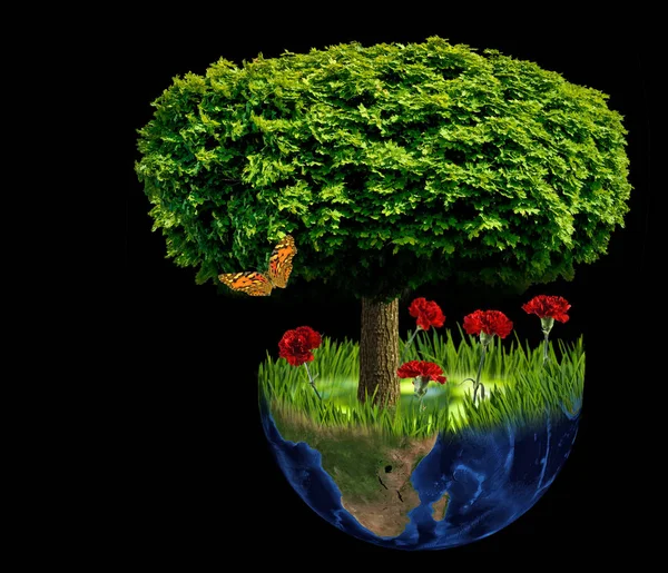 Image of planet and tree in the shape of a heart — Stock Photo, Image
