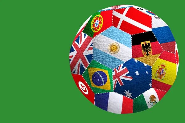 Stilisiertes Bild eines Fußballs aus den Flaggen der an der Weltmeisterschaft teilnehmenden Länder — Stockfoto