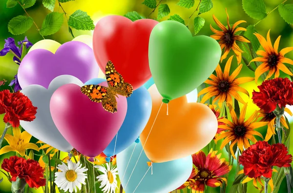 Obraz květiny a balónky closeup — Stock fotografie