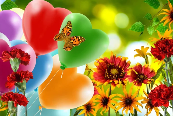 image of flowers and balloons closeup
