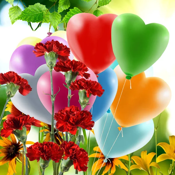 Image of flowers and balloons closeup — Stock Photo, Image