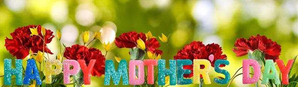 Carte d'anniversaire avec l'image de la fête des mères de l'herbe dans le jardin gros plan — Photo