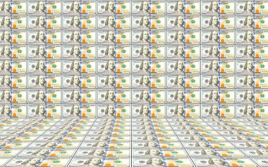 dikey ve yatay yüzeylerdeki dolar banknotlarından oluşturulan arkaplan
