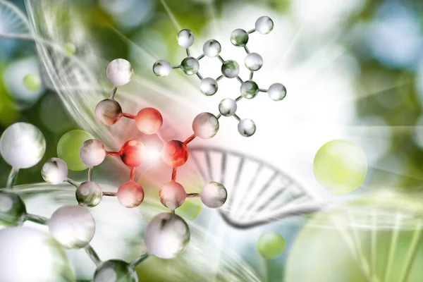 Abstrakcyjny obraz 3D łańcucha DNA na rozmytym tle — Zdjęcie stockowe