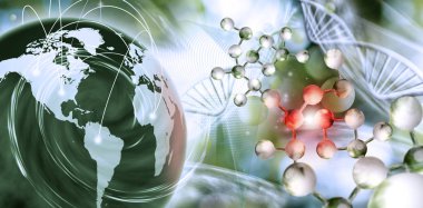 Bulanık arkaplan üzerindeki DNA zincirinin üç boyutlu görüntüsü