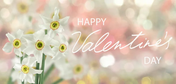 Feliz Día San Valentín Con Hermosas Flores Festivas Sobre Fondo — Foto de Stock