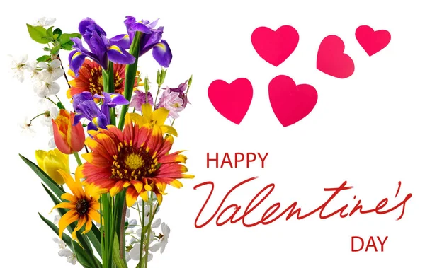 Happy valentines day with beautiful flowers on white background — 스톡 사진