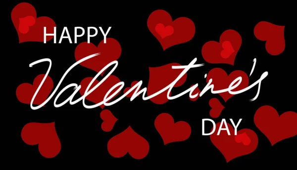 Boldog Valentin Nap Egy Fekete Háttér Stilizált Piros Szív — Stock Fotó