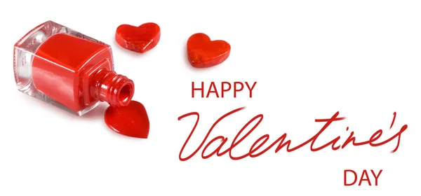 Šťastný Valentýn Stylizované Srdce Vycházející Láhve Laku Nehty — Stock fotografie