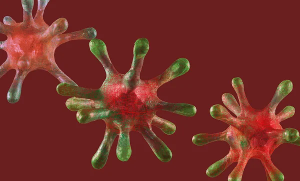 Kırmızı Arkaplandaki Koronavirüslerin Soyut Görüntüsü Illüstrasyon — Stok fotoğraf