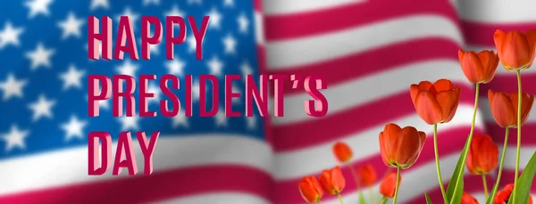Képeslap Elnöki Nap Ünnepére Amerikai Zászló Képével Virágokkal Felirattal — Stock Fotó
