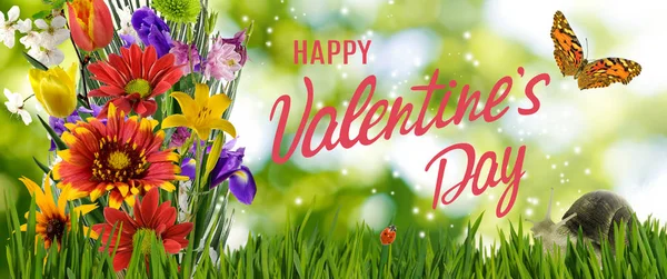 Happy Valentines Day Beautiful Festive Flowers Colorful Background — Stock Photo, Image